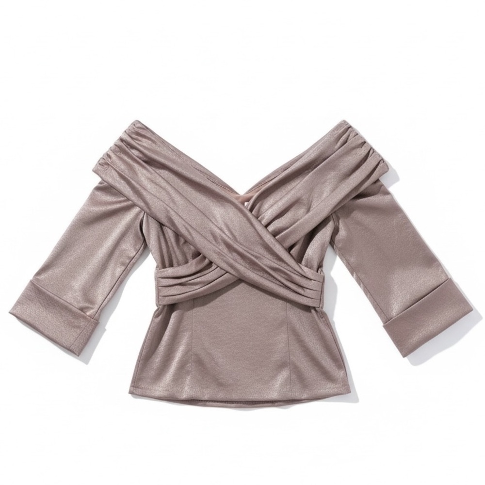 Chic Metallic dusty rose Women's off shoulders classic cross Blouse size 6